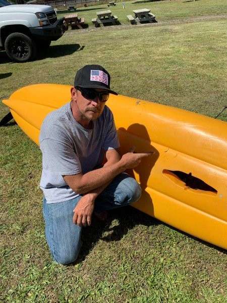 Hobie Cat Kayak With Polymer Fusion Label Tested By Shark. Mold In Graphic labeling for kayaks.